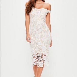 White lace midi dress with nude underlay